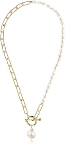 كاولاين عقد بقلادة من اللؤلؤ الباروكي على شكل مشبك ورق، سلسلة مكتنزة مطلية بالذهب عيار 18 قيراط، مجوهرات عصرية للنساء in Kuwait