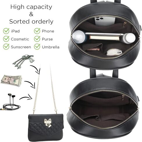 حقيبة ظهر I IHAYNER للنساء، حقيبة ظهر جلدية صغيرة للنساء حقيبة كتف للسفر مع حقائب يد قابلة للفصل، قطعتين in Kuwait