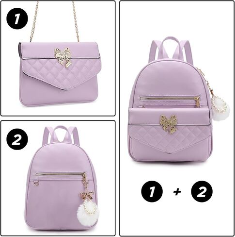 حقيبة ظهر I IHAYNER للنساء، حقيبة ظهر جلدية صغيرة للنساء حقيبة كتف للسفر مع حقائب يد قابلة للفصل، قطعتين in Kuwait