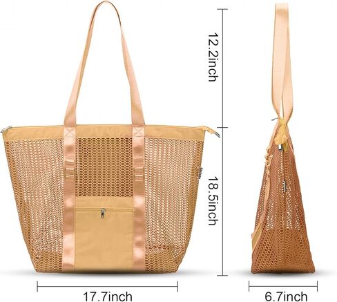 حقيبة حمل كبيرة شبكية من FIXIZY للنساء، حقيبة كتف مقاومة للماء قابلة للتعبئة مع جيوب للشاطئ والسفر والتسوق والهدايا in Kuwait