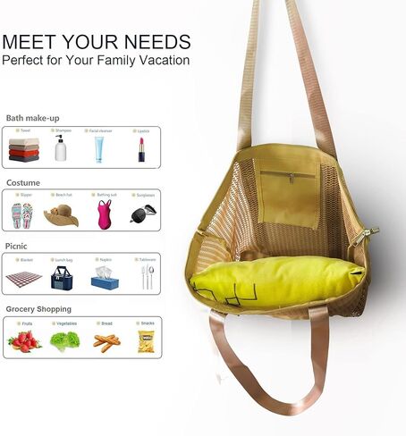 حقيبة حمل كبيرة شبكية من FIXIZY للنساء، حقيبة كتف مقاومة للماء قابلة للتعبئة مع جيوب للشاطئ والسفر والتسوق والهدايا in Kuwait