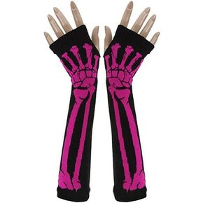 قفازات الهالوين المطبوعة على شكل عظمة الجمجمة للنساء والرجال قفازات طويلة بدون أصابع قابلة للتمدد لتدفئة الذراع in Kuwait