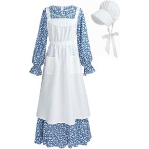 Nuoqi Pioneer Dress Women Prairie Dress with Bonnet Adult Long Colonial Costume in Kuwait