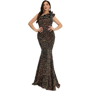 فستان Lin Lin Q نسائي رسمي طويل مزين بالترتر بكتف واحد مكشكش للحفلات الراقصة، فستان حورية البحر بدون أكمام بدون ظهر in Kuwait