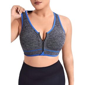 OYOANGLE Women's Plus Size Color Block Zipper Up Sports Bra Workout High Support Yoga Bra in Saudi Arabia