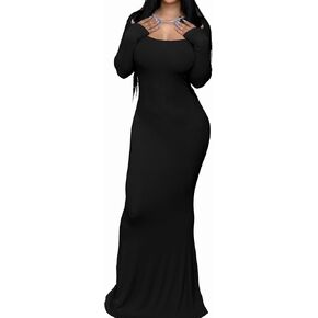 GUBERRY Women's Long Sleeve Square Neck Bodycon Maxi Long Dress Sexy Evening Party Dress in Kuwait