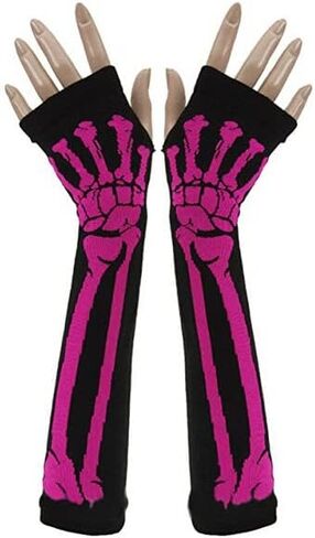 قفازات الهالوين المطبوعة على شكل عظمة الجمجمة للنساء والرجال قفازات طويلة بدون أصابع قابلة للتمدد لتدفئة الذراع in Kuwait