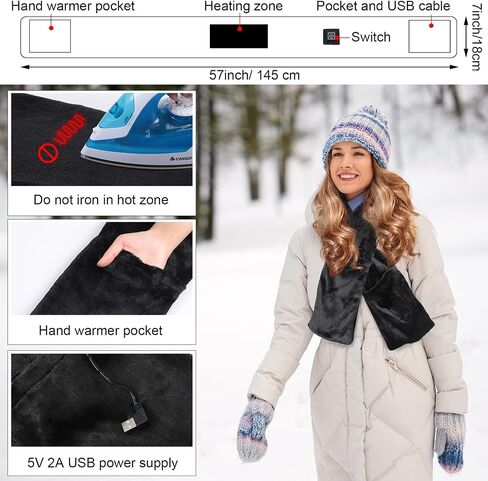 Mumufy Heated Scarf Rechargeable USB Heating Scarf with 2 Pockets Neck Heating Pad Neck Warmer Three Temp Setting (No Battery, No Power Bank) in Saudi Arabia