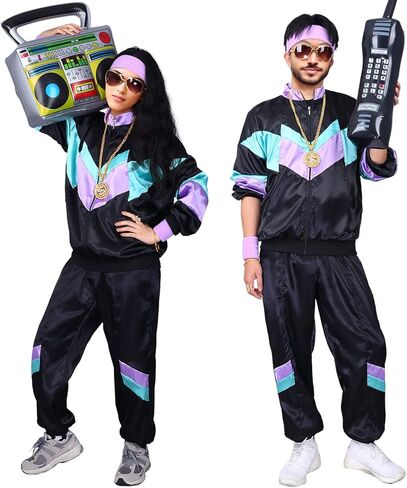 Mastparty 80s بدلة رياضية للرجال والنساء 90s ريترو الهيب هوب مجموعة أزياء شل البدلة موضوع ملابس الحفلات in Kuwait