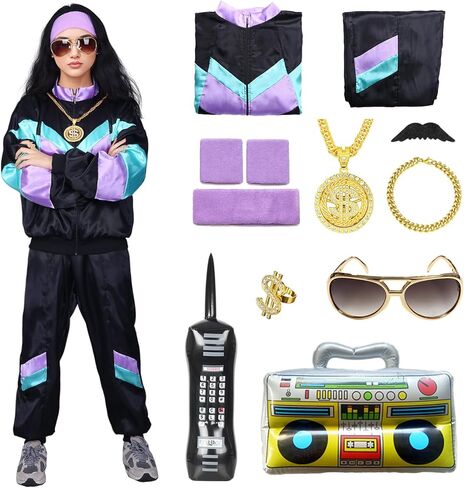 Mastparty 80s بدلة رياضية للرجال والنساء 90s ريترو الهيب هوب مجموعة أزياء شل البدلة موضوع ملابس الحفلات in Kuwait