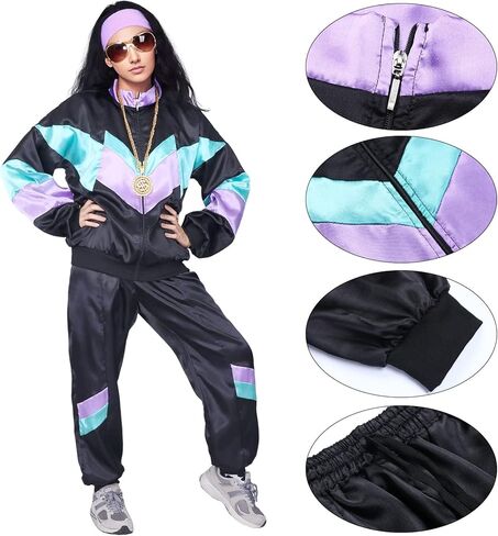 Mastparty 80s بدلة رياضية للرجال والنساء 90s ريترو الهيب هوب مجموعة أزياء شل البدلة موضوع ملابس الحفلات in Kuwait