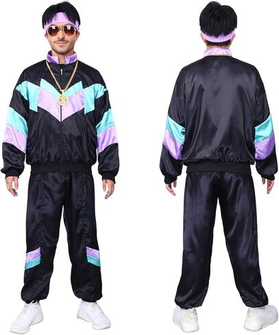 Mastparty 80s بدلة رياضية للرجال والنساء 90s ريترو الهيب هوب مجموعة أزياء شل البدلة موضوع ملابس الحفلات in Kuwait