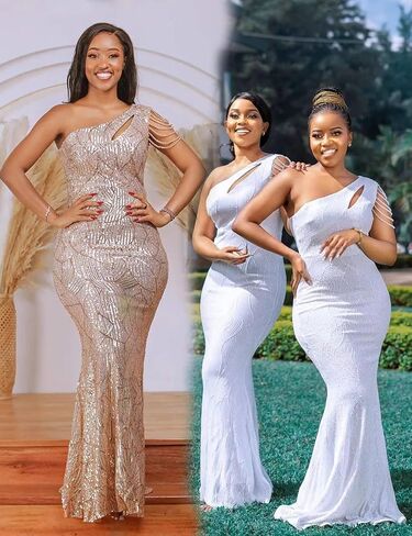 Elegant Sequin Dresses for Wedding Guest One Shoulder Dress for Women with Bead Maxi Formal Gowns in Saudi Arabia