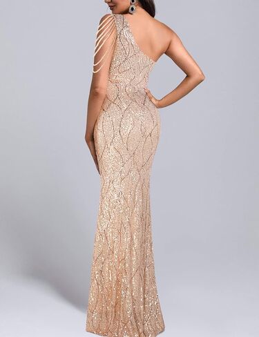 Elegant Sequin Dresses for Wedding Guest One Shoulder Dress for Women with Bead Maxi Formal Gowns in Saudi Arabia