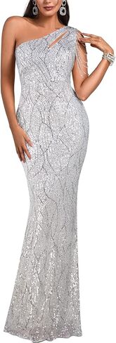 Elegant Sequin Dresses for Wedding Guest One Shoulder Dress for Women with Bead Maxi Formal Gowns in Saudi Arabia