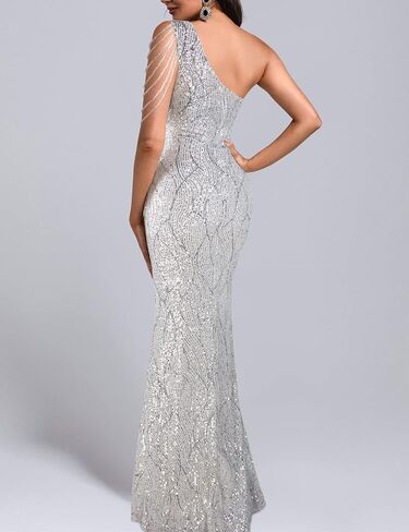 Elegant Sequin Dresses for Wedding Guest One Shoulder Dress for Women with Bead Maxi Formal Gowns in Saudi Arabia