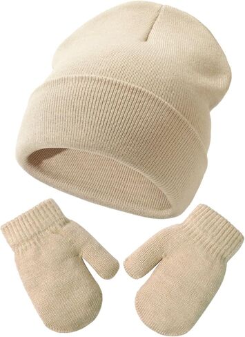 مجموعة قفازات وقفازات وقفازات من KDVOG للأطفال، قبعة شتوية دافئة للأولاد والبنات الصغار، لون موحد in Kuwait