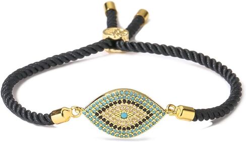 MEVESICUS Handmade Evil Eyes Moissanite Bracelet Cubic Zirconia Adjustable Slider Bracelet for Women Symbol of Luck and Renewal in Kuwait