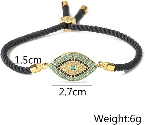 MEVESICUS Handmade Evil Eyes Moissanite Bracelet Cubic Zirconia Adjustable Slider Bracelet for Women Symbol of Luck and Renewal in Kuwait