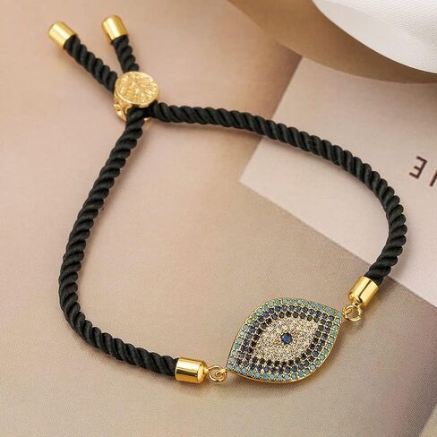 MEVESICUS Handmade Evil Eyes Moissanite Bracelet Cubic Zirconia Adjustable Slider Bracelet for Women Symbol of Luck and Renewal in Kuwait