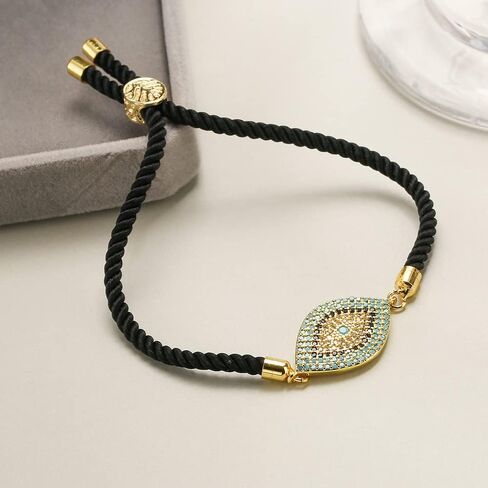 MEVESICUS Handmade Evil Eyes Moissanite Bracelet Cubic Zirconia Adjustable Slider Bracelet for Women Symbol of Luck and Renewal in Kuwait