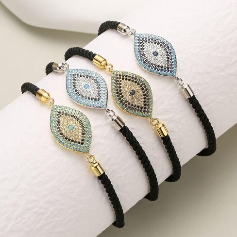 MEVESICUS Handmade Evil Eyes Moissanite Bracelet Cubic Zirconia Adjustable Slider Bracelet for Women Symbol of Luck and Renewal in Kuwait