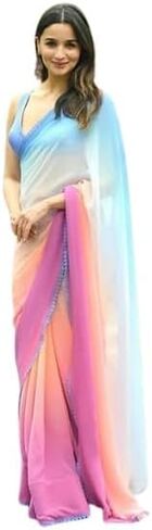Jaanvi fashion Women's Georgette Leheriya Printed Saree With Unstitched Blouse Piece in Saudi Arabia