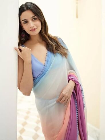Jaanvi fashion Women's Georgette Leheriya Printed Saree With Unstitched Blouse Piece in Saudi Arabia