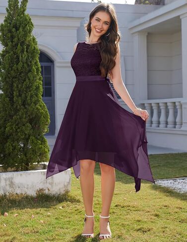 فستان BeryLove للسيدات للحفلات الراقصة وحفلات الزفاف والضيوف من الدانتيل على شكل حرف A من الشيفون لحفلات الكوكتيل in Kuwait