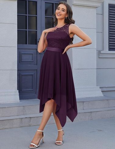 فستان BeryLove للسيدات للحفلات الراقصة وحفلات الزفاف والضيوف من الدانتيل على شكل حرف A من الشيفون لحفلات الكوكتيل in Kuwait