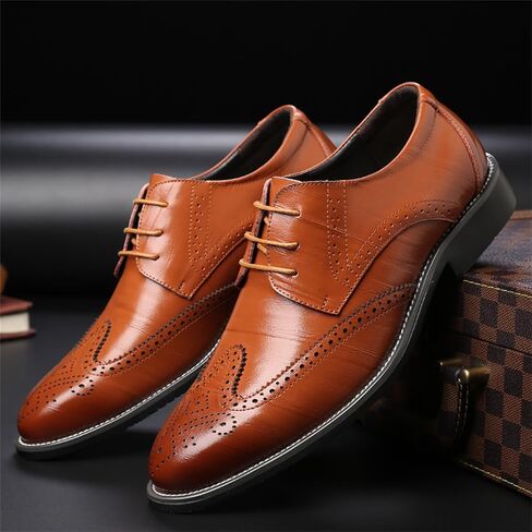 Men's Classic Leather Formal Business Oxford Wingtip Lace Up Retro Casual Dress Shoes for Men Comfortable in Saudi Arabia