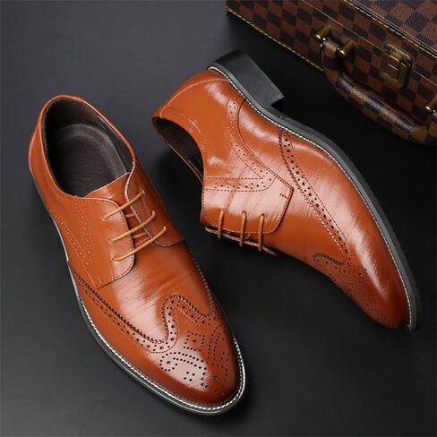 Men's Classic Leather Formal Business Oxford Wingtip Lace Up Retro Casual Dress Shoes for Men Comfortable in Saudi Arabia
