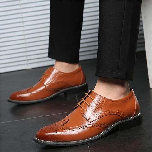 Men's Classic Leather Formal Business Oxford Wingtip Lace Up Retro Casual Dress Shoes for Men Comfortable in Saudi Arabia