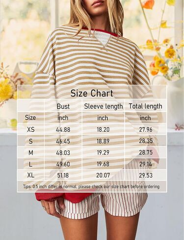 FACDIBY المرأة البلوز المتضخم بلوزات مخططة كتلة اللون البلوز مريح صالح طاقم الرقبة كم طويل قمم in Kuwait