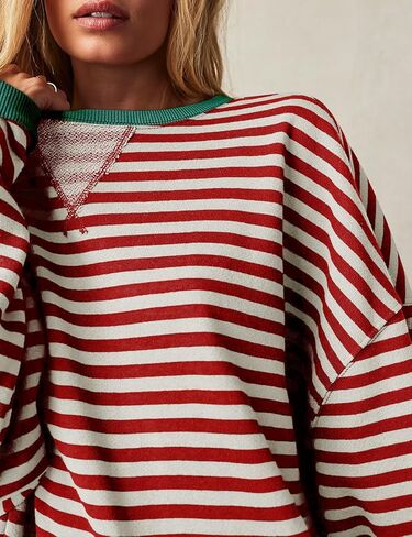 FACDIBY المرأة البلوز المتضخم بلوزات مخططة كتلة اللون البلوز مريح صالح طاقم الرقبة كم طويل قمم in Kuwait