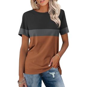 Minetom Women’s T Shirts Color Block Short Sleeve Tops Casual Summer Tees