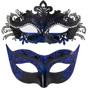 BCARICH Masquerade Mask Set for Couples, Women Metal Mask with Rhinestone and Men Venetian Style Mask for Cosplay Party in Kuwait