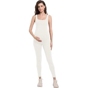 Foucome Maternity Jumpsuit Sleeveless Tank Top Leggings Romper Pregnancy Shapewear Square Neck One Piece Bodysuit