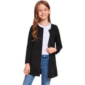 Milumia Girl's Open Front Long Sleeve Solid Blazer Casual Pocket Outerwear Jacket