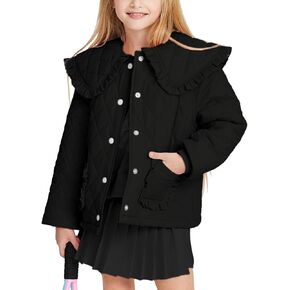 معاطف شتوية للفتيات من Meikulo سترات مبطنة ذات ياقة واسعة مكشكشة للأطفال مع جيوب من عمر 5 إلى 14 سنة in Kuwait