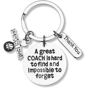 Sportybella Basketball Coach Keychain, Stainless Steel Keychain for Men and Women, Basketball Coach Gifts