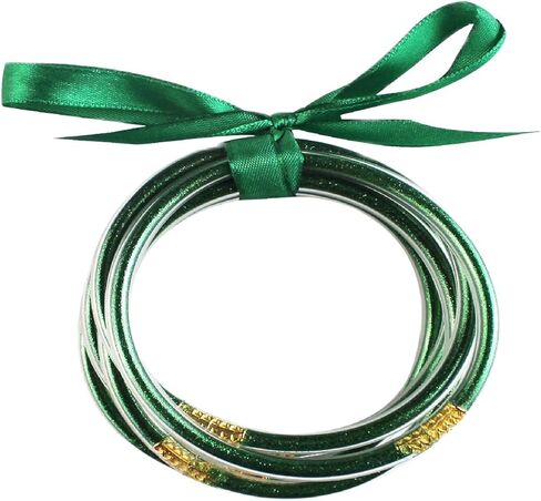 Caiyao خفيفة الوزن الملونة بريق هلام الخرز شغل أساور تكويم أساور سيليكون مع BOWKNOT مجموعة لطيف جميل تألق مجوهرات للنساء الفتيات in Kuwait