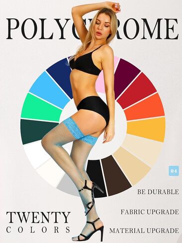 جوارب عالية الفخذ من شبكة صيد السمك للنساء من SUREPOCH، 20 لونًا من الدانتيل مع السيليكون، أزرق فاتح in Kuwait