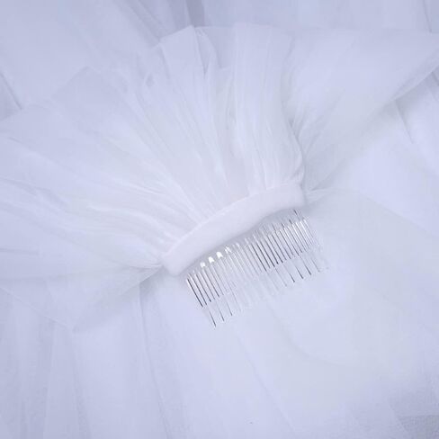 JWICOS 2 Tiers Bride Wedding Veil Ivory Fingertip Bridal Tulle Veil with Comb and Cut Edge (Ivory) in Saudi Arabia