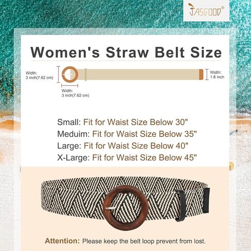 JASGOOD Straw Woven Elastic Stretch Belts Women, Wide Boho Braided Dress Belts with Wooden Style Buckle in Saudi Arabia
