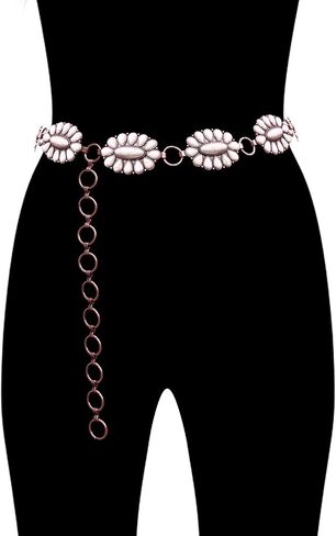 Wonderent Western Turquoise flower Concho Chain Belt No.2 in Kuwait