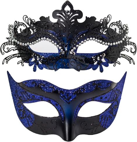 BCARICH Masquerade Mask Set for Couples, Women Metal Mask with Rhinestone and Men Venetian Style Mask for Cosplay Party in Kuwait