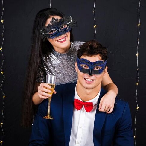 BCARICH Masquerade Mask Set for Couples, Women Metal Mask with Rhinestone and Men Venetian Style Mask for Cosplay Party in Kuwait