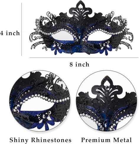 BCARICH Masquerade Mask Set for Couples, Women Metal Mask with Rhinestone and Men Venetian Style Mask for Cosplay Party in Kuwait
