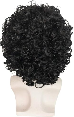 Anogol Hair Cap+ 4 Pcs Afro Wig Men Disco Wig 80s Wigs for Men 80s Rocker Wig 80s Costumes for Men Rock Wig Jerry Curl Wig Black Curly Afro Wig for Cosplay Costume Halloween Party（Glasses + Mustache） in Saudi Arabia